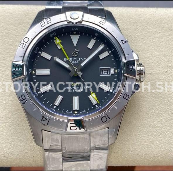 BLS Factory Breitling Avenger A323201A1B1X1 44mm Full Steel Yellow GMT Needle Black Dial (1) BLS Factory Breitling Avenger A323201A1B1X1 44mm full steel black dial yellow GMT hand
