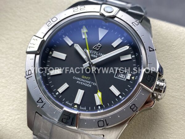 BLS Factory Breitling Avenger A323201A1B1X1 44mm Full Steel Yellow GMT Needle Black Dial (4) BLS Factory Breitling Avenger A323201A1B1X1 44mm Full Steel Yellow GMT Needle Black Dial