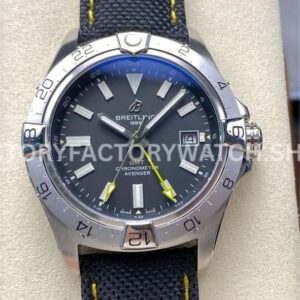 BLS Factory Breitling Avenger A323201A1B1X1 44mm steel calfskin strap black dial yellow GMT hand