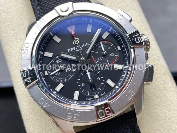 BLS Factory Breitling Avenger B01 Chronograph AB0147101B1X1 44mm Steel Calf Skin Strap Black Dial