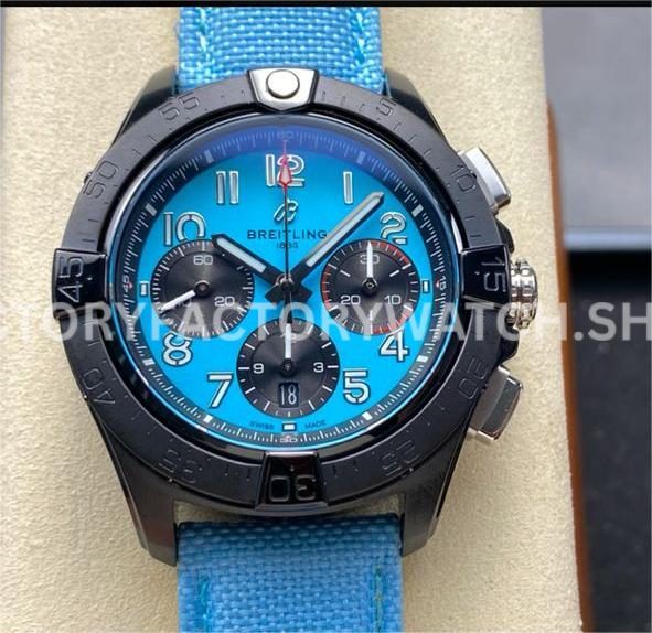 BLS Factory Breitling Avenger B01 Chronograph SB ( (5) BLS Factory Breitling Avenger B01 SB0146101L1X1 44mm steel light blue calfskin strap blue dial