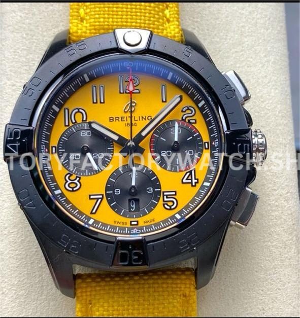 BLS Factory Breitling Avenger B01 SB0147101I1X1 44mm steel yellow calfskin strap yellow dial