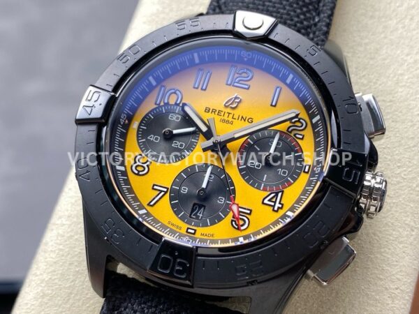 BLS Factory Breitling Avenger B01 Chronograph SB0147101I1X2 44mm Steel Black Calf Skin Strap Arabic Numerals Yellow Dial