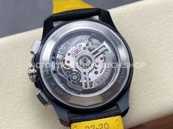 BLS Factory Breitling Avenger B01 Chronograph SB0147101I1X2 44mm Steel Black Calf Skin Strap Arabic Numerals Yellow Dial