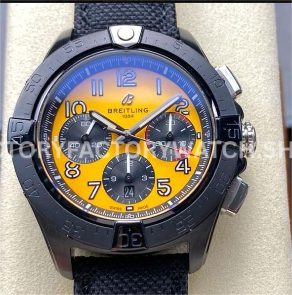 BLS Factory Breitling Avenger B01 SB0147101I1X2 44mm steel black calfskin strap yellow dial