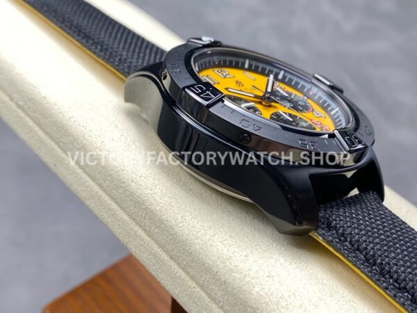 BLS Factory Breitling Avenger B01 Chronograph SB0147101I1X2 44mm Steel Black Calf Skin Strap Arabic Numerals Yellow Dial