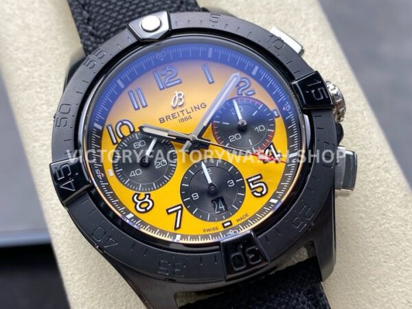 BLS Factory Breitling Avenger B01 Chronograph SB0147101I1X2 44mm Steel Black Calf Skin Strap Arabic Numerals Yellow Dial