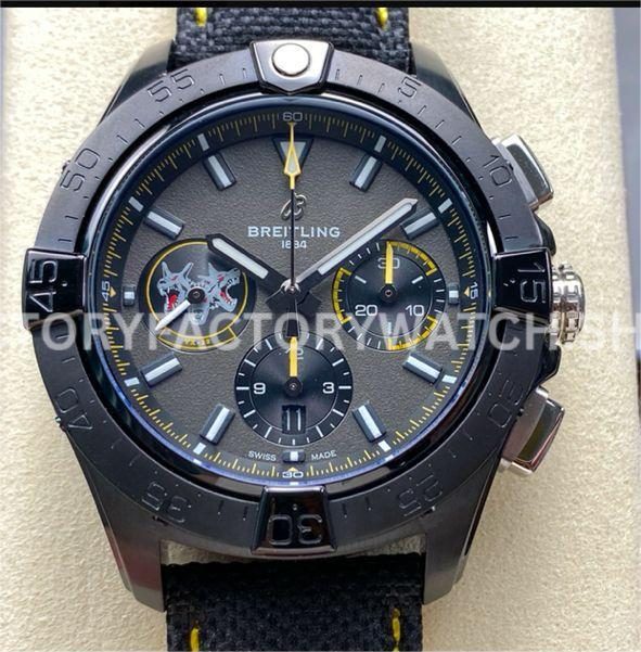 BLS Factory Breitling Avenger B01 Chronograph SB01472A1B1X1 44mm Steel Black Calf Skin Strap Black Dial