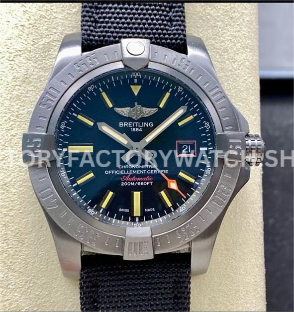 BLS Factory Breitling Avenger Blackbird M1733010BB45 44mm titanium textile strap black dial