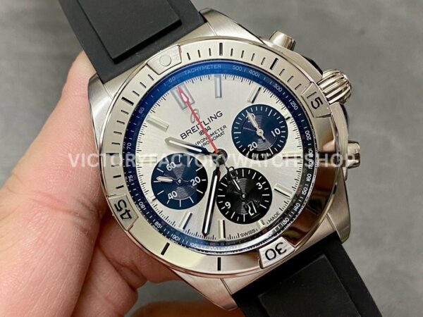 BLS Factory Breitling Chronomat 42 AB0134101G1S2 42mm Steel Rubber Strap Strap Black Eye Si ( BLS Factory Breitling Chronomat 42 AB0134101G1S2 42mm Steel Rubber Strap Strap Black Eye Silver Dial