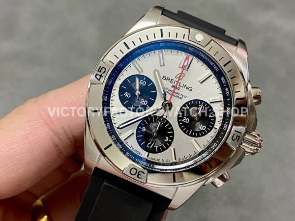 BLS Factory Breitling Chronomat 42 AB0134101G1S2 42mm Steel Rubber Strap Strap Black Eye Si ( (4) BLS Factory Breitling Chronomat 42 AB0134101G1S2 42mm Steel Rubber Strap Strap Black Eye Silver Dial
