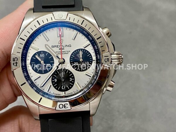 BLS Factory Breitling Chronomat 42 AB0134101G1S2 42mm Steel Rubber Strap Strap Black Eye Si ( (6) BLS Factory Breitling Chronomat AB0134101G1S2 42mm steel rubber strap black eye silver dial