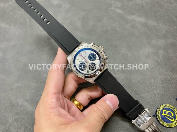 BLS Factory Breitling Chronomat 42 AB0134101G1S2 42mm Steel Rubber Strap Strap Black Eye Si ( (7) BLS Factory Breitling Chronomat 42 AB0134101G1S2 42mm Steel Rubber Strap Strap Black Eye Silver Dial