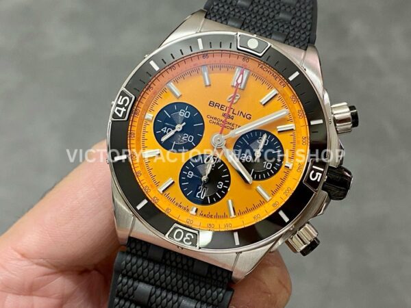 BLS Factory Breitling Chronomat AB01364A1I1S1 42mm Steel Rubber Strap Black Eye Orange Dial