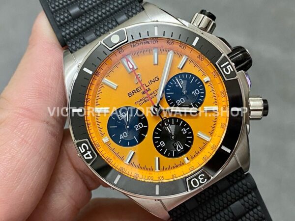BLS Factory Breitling Chronomat AB01364A1I1S1 42mm Steel Rubber Strap Black Eye Orange Dial
