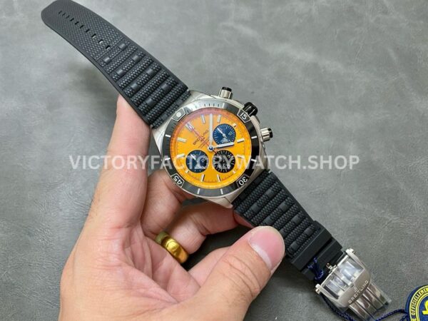 BLS Factory Breitling Chronomat AB01364A1I1S1 42mm Steel Rubber Strap Black Eye Orange Dial