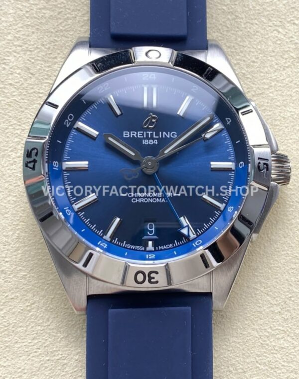 BLS Factory Breitling Chronomat GMT 40mm Rubber Strap Blue GMT Needle Blue Dial (8) BLS Factory Breitling Chronomat GMT 40mm rubber strap blue dial