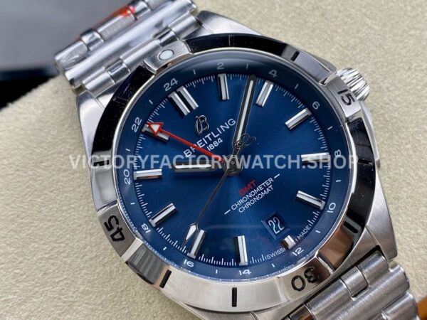 BLS Factory Breitling Chronomat GMT A32398101C1A1 40mm Full Steel Red GMT Needle Blue Dial (2) BLS Factory Breitling Chronomat GMT A32398101C1A1 40mm Full Steel Red GMT Needle Blue Dial