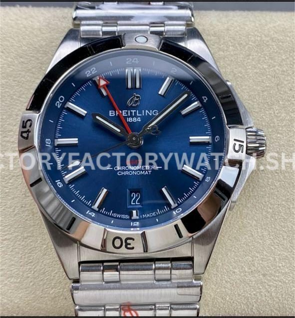 BLS Factory Breitling Chronomat GMT A32398101C1A1 40mm Full Steel Red GMT Needle Blue Dial (9) BLS Factory Breitling Chronomat GMT A32398101C1A1 40mm full steel red GMT hand blue dial