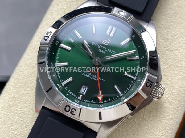 BLS Factory Breitling Chronomat GMT A32398101L1A1 40mm Rubber Strap Red GMT Needle Green Dial