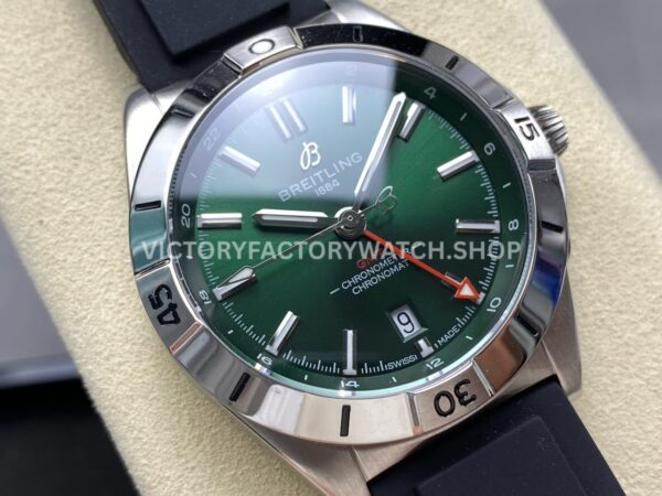 BLS Factory Breitling Chronomat GMT A32398101L1A1 40mm Rubber Strap Red GMT Needle Green Dial