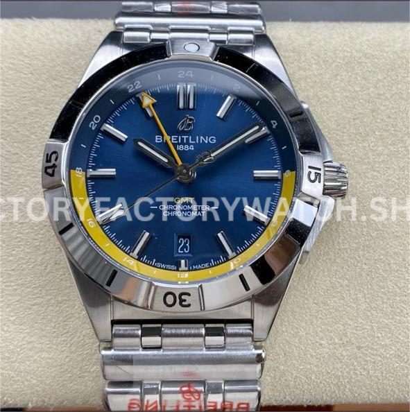 BLS Factory Breitling Chronomat GMT A323981A1C1A1 40mm Full Steel Yellow GMT Needle Blue Dial (1 (6) BLS Factory Breitling Chronomat GMT A323981A1C1A1 40mm full steel yellow GMT hand blue dial