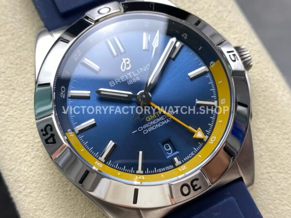 BLS Factory Breitling Chronomat GMT A323981A1C1A1 40mm Rubber Strap Yellow GMT Needle Blue Dial