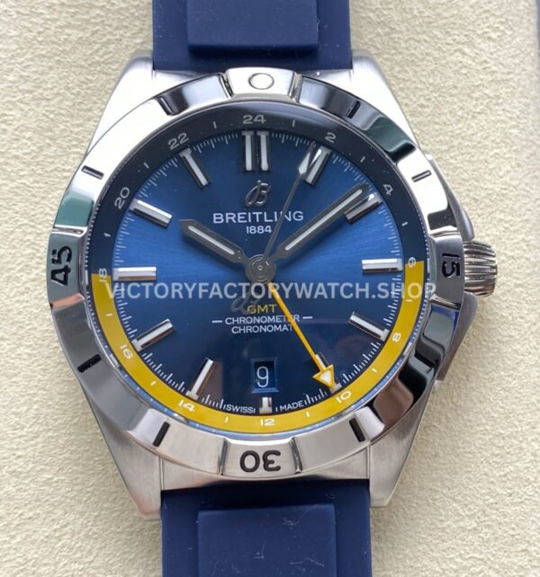 BLS Factory Breitling Chronomat GMT A323981A1C1A1 40mm blue dial yellow GMT hand