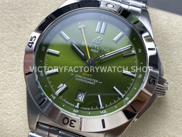 BLS Factory Breitling Chronomat GMT A32398A11L1A 40mm Full Steel Yellow GMT Needle Light Green Dial
