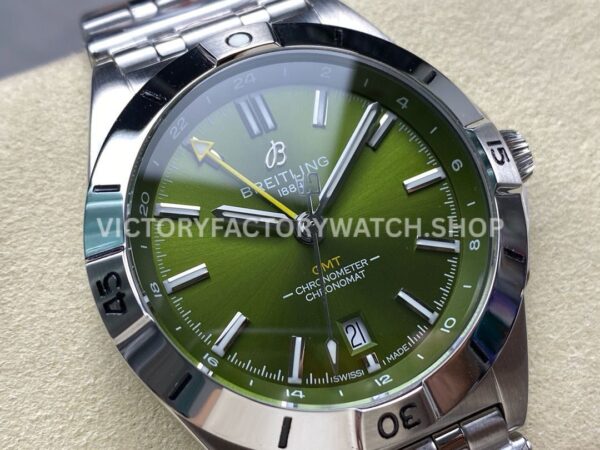 BLS Factory Breitling Chronomat GMT A32398A11L1A 40mm Full Steel Yellow GMT Needle Light Green Dial