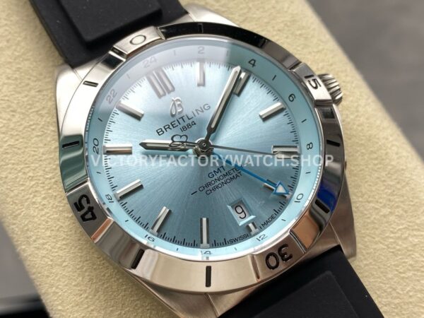 BLS Factory Breitling Chronomat GMT A32398A21L1A1 40mm Rubber Strap Light Blue GMT Needle Light Blue Dial