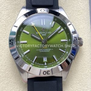 BLS Factory Breitling Chronomat GMT Giannis Antetokounmpo A32398A11L1A1 40mm Rubber Strap Yellow GMT Needle Green Dial (7) BLS Factory Breitling Chronomat GMT Giannis A32398A11L1A1 green dial