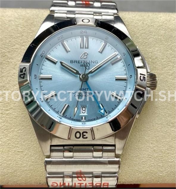 BLS Factory Breitling Chronomat GMT P32398101C1S2 40mm Full Steel Light Blue GMT Ne ( (6) BLS Factory Breitling Chronomat GMT P32398101C1S2 40mm full steel blue GMT hand light blue dial