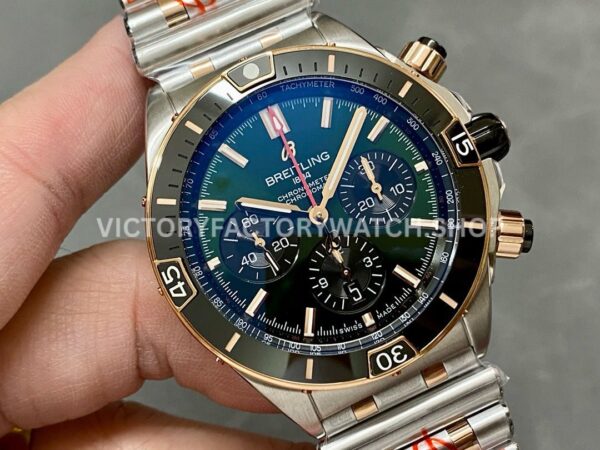 BLS Factory Breitling Chronomat UB0134131L1S1 42mm Hlaf Rose Gold Ceramics Bezel Green Dia
