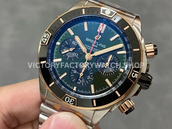 BLS Factory Breitling Chronomat UB0134131L1S1 42mm Hlaf Rose Gold Ceramics Bezel Green Dia