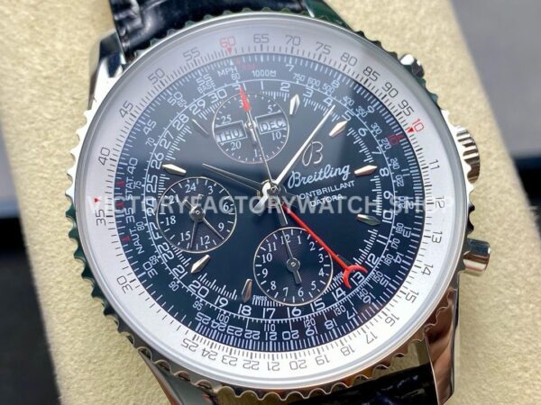 BLS Factory Breitling Montbrillant Datora A2133012-BB58 43mm Steel Leather Strap Dark Blue Dial