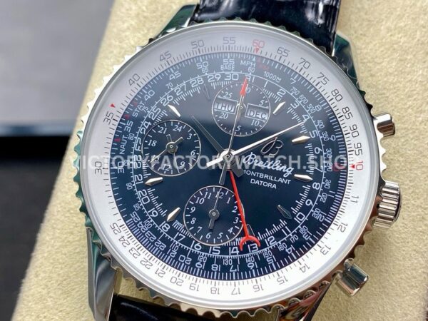 BLS Factory Breitling Montbrillant Datora A2133012-BB58 43mm Steel Leather Strap Dark Blue Dial