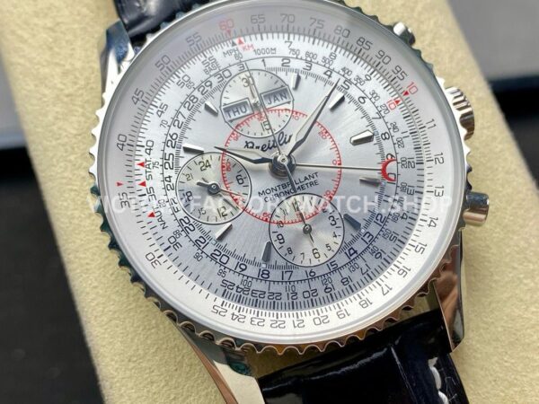 BLS Factory Breitling Montbrillant Datora A2133012G518 43mm Steel Leather Strap Silver Dial