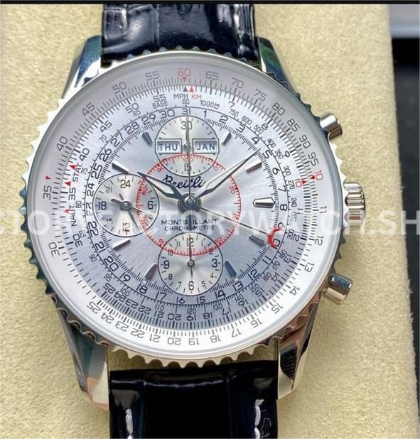 BLS Factory Breitling Montbrillant Datora A2133012G518 43mm silver dial leather strap