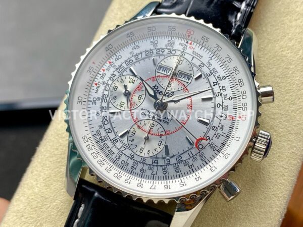BLS Factory Breitling Montbrillant Datora A2133012G518 43mm Steel Leather Strap Silver Dial
