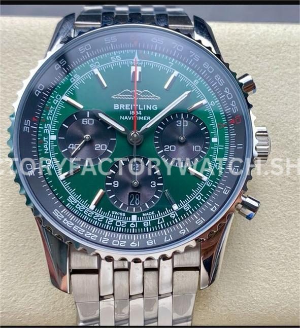 BLS Factory Breitling Navitimer 1 B01 Chronograph AB0137241L1P1 43mm Full Steel Gre ( (7) Breitling Navitimer B01 AB0137241L1P1 green dial steel bracelet