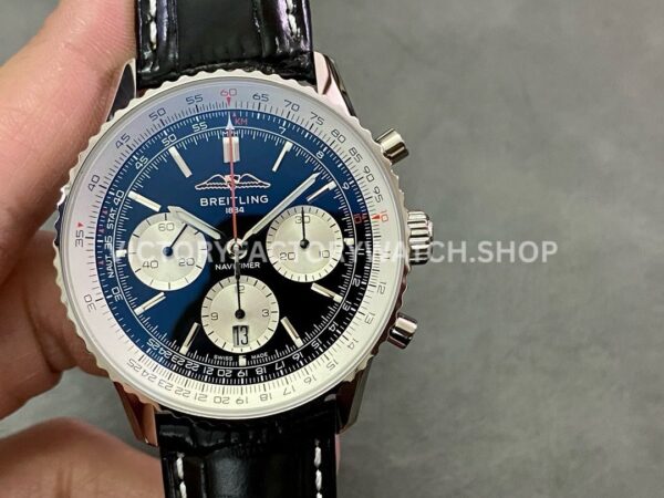 BLS Factory Breitling Navitimer 1 B01 Chronograph AB0138211B1P1 43mm Steel ( (9) Breitling Navitimer B01 AB0138211B1P1 black dial leather strap
