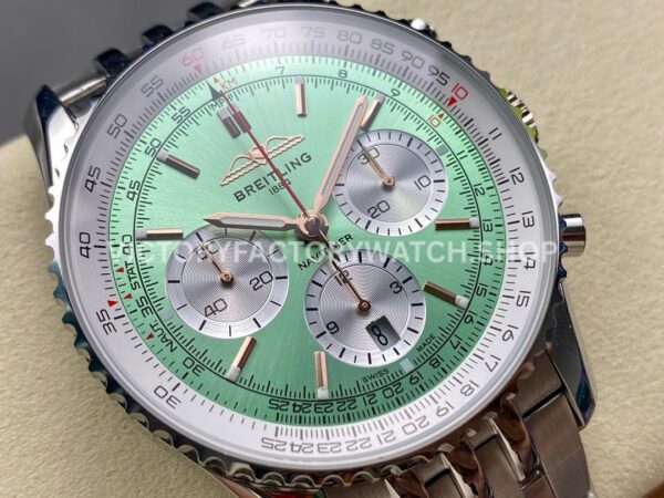 BLS Factory Breitling Navitimer 1 B01 Chronograph AB0138241L1A1 43mm Full Steel Light Green ( (7) BLS Factory Breitling Navitimer 1 B01 Chronograph AB0138241L1A1 43mm Full Steel Light Green Dial