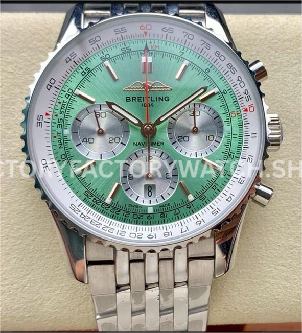 BLS Factory Breitling Navitimer 1 B01 Chronograph AB0138241L1A1 43mm Full Steel Light Green ( (8) BLS Factory Breitling Navitimer B01 AB0138241L1A1 43mm light green dial