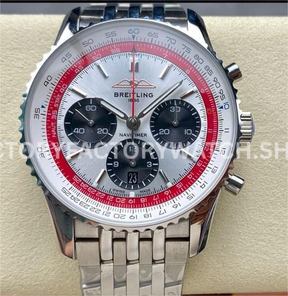 BLS Factory Breitling Navitimer 1 B01 Chronograph AB01383B1G1A1 43mm Full Steel Whi ( (4) Breitling Navitimer B01 AB01383B1G1A1 white dial steel bracelet