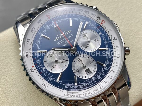BLS Factory Breitling Navitimer 1 B01 Chronograph AB01389C1C1P1 43mm Full Steel Sliver ( (6) BLS Factory Breitling Navitimer 1 B01 Chronograph AB01389C1C1P1 43mm Full Steel Sliver Eye Blue Dial
