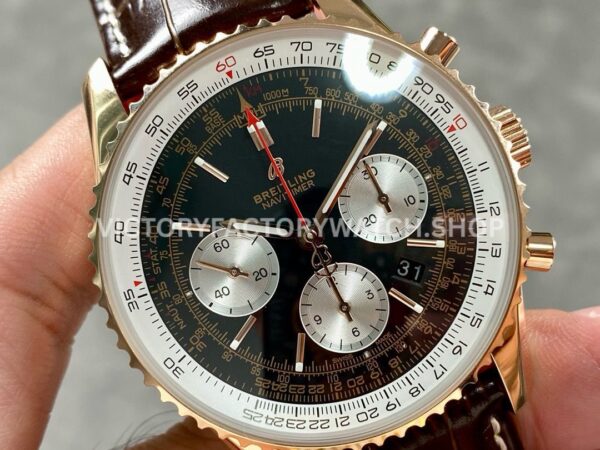 BLS Factory Breitling Navitimer 1 B01 Chronograph RB0121211 (1) BLS Factory Breitling Navitimer 1 B01 Chronograph RB0121211B1P1 43mm Rose Gold Leather Strap Silver Eye Black Dial