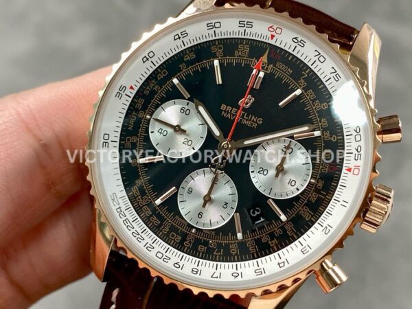 BLS Factory Breitling Navitimer 1 B01 Chronograph RB0121211 ( (5) BLS Factory Breitling Navitimer 1 B01 Chronograph RB0121211B1P1 43mm Rose Gold Leather Strap Silver Eye Black Dial