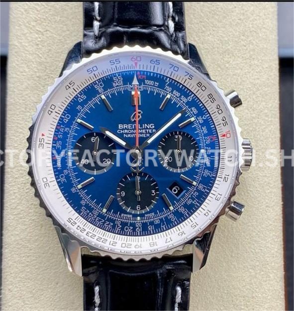 BLS Factory Breitling Navitimer Chronograph AB0121211C1P1 43mm Steel Le ( (4) Breitling Navitimer AB0121211C1P1 blue dial leather strap