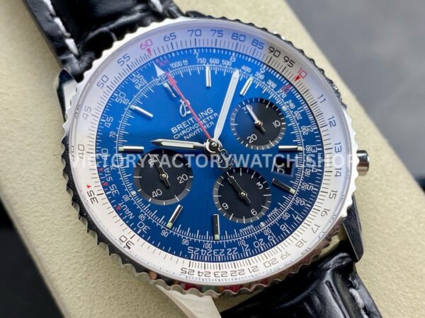 BLS Factory Breitling Navitimer Chronograph AB0121211C1P1 43mm Steel Le ( (5) BLS Factory Breitling Navitimer Chronograph AB0121211C1P1 43mm Steel Leather Strap Black Eye Blue Dial